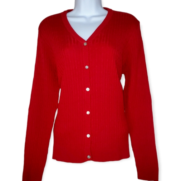 Caribbean Joe Sweaters - Caribbean Joe red cable knit button down cardigan sweater Womens Large